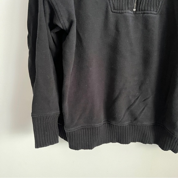 Aerie Down to Earth Soft Black Cotton Ribbed Quarter Zip Pullover Sweatshirt M - Picture 3 of 11